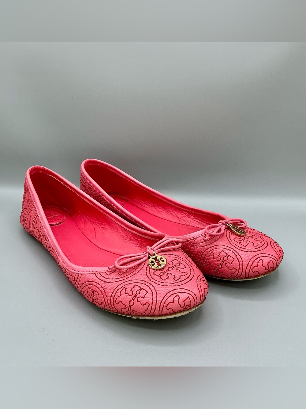 Tory Burch Chelsea Stitched Logo Ballet Flat in Rose Petal or Coral Pink Size 8 - Picture 3 of 10